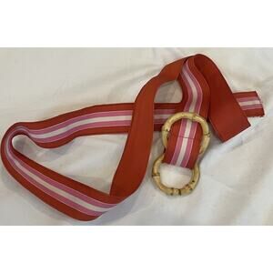 J Crew Belt Womens Pink Red White Stripe Bamboo Ring Ribbon Preppy Sz M/L